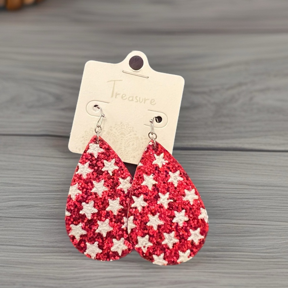 Red Star Pattern Sequined Teardrop Earrings